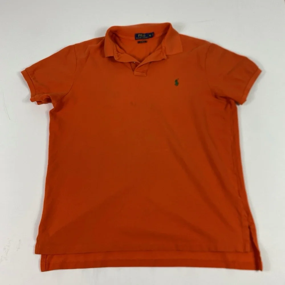 Polo Ralph Lauren Polo Shirt Mens XL Custom Fit Orange Short Sleeve Green Pony